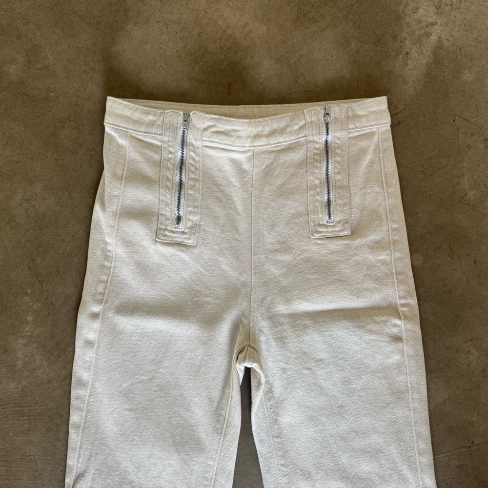 Designer sample Flare off white/ cream denim pants with double zipper- Jeans (0)